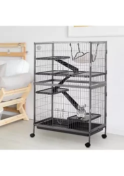 Promo 🧨 PawHut 50"H 4 Tier Steel Plastic Small Animal Pet Cage Kit for Little Rabbit Guinea Pig Ferret with Wheels Brakes hammock Removable Tray Silver Grey 🔨 Hammertone 🎉 -Cheap PawHut Store Belk 1234