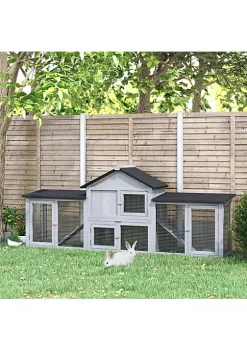 Deals 🥰 PawHut 83 " Wooden Rabbit Hutch Large Bunny House Chicken Coop with Double Running Boxes Removable Tray and Waterproof Roof Grey 🎉 -Cheap PawHut Store Belk 1243
