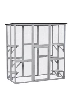 Cheapest 💯 PawHut Large Wooden Outdoor Catio Enclosure Cat Patio with 6 Balanced Platforms and Asphalt Roof 71" x 38" x 71" Grey 👍