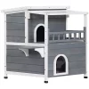 Promo 🥰 PawHut 2 Story Weatherproof Wood Cat House with Bacony Cat Shelter Condo Enclosure for Indoor and Outdoor Use Kitty House with Escape Door Grey 🔔 -Cheap PawHut Store Belk 1256