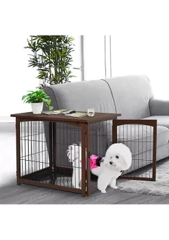 Brand new 🌟 PawHut Wooden Decorative 🦮 Dog Cage Pet Crate with Fence Side Table Small Animal House and Tabletop Brown 🤩 -Cheap PawHut Store Belk 1269