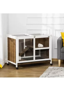 Wholesale ✔️ PawHut 2 Story Large Wooden Rabbit Hutch Pet House Bunny Cage Small Animal Habitat with Pull Out Tray Ramp Lockable Doors Run Area for Indoor Use Brown 🛒 -Cheap PawHut Store Belk 1278