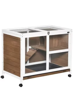 Wholesale ✔️ PawHut 2 Story Large Wooden Rabbit Hutch Pet House Bunny Cage Small Animal Habitat with Pull Out Tray Ramp Lockable Doors Run Area for Indoor Use Brown 🛒 -Cheap PawHut Store Belk 1280