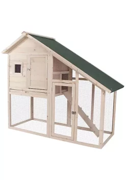 Best Sale 🛒 PawHut 55" L 2 tier Wood Rabbit Hutch Backyard Cage Small Animal House with Ramp and Outdoor Run 👏
