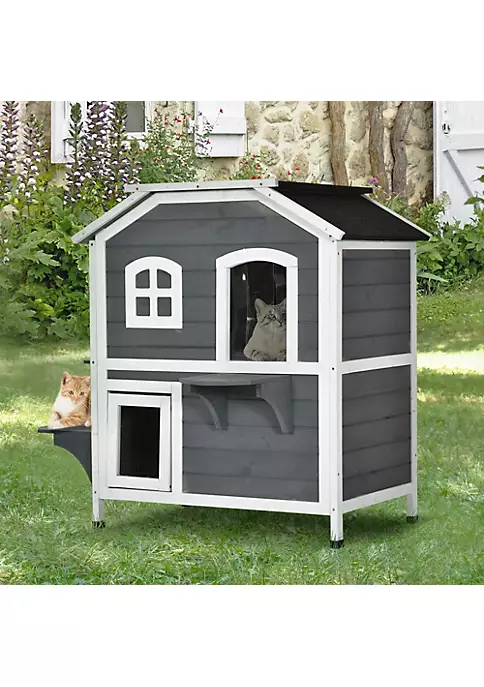 Best deal ๐ PawHut Fir Wood 2 Story Outdoor Cat House Wooden Feral Cat Shelter with Openable Asphalt Roof for Indoor/Outdoor Grey ๐ฅฐ 6 Best deal ๐ PawHut Fir Wood 2 Story Outdoor Cat House Wooden Feral Cat Shelter with Openable Asphalt Roof for Indoor/Outdoor Grey ๐ฅฐ - Image 4