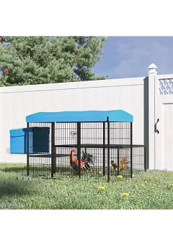 Best reviews of 🥰 PawHut Metal Chicken Coop Outdoor Hen House Poultry Cage with Water Resistant Canopy Run Nesting Box Lockable Doors Blue 😍 -Cheap PawHut Store Belk 1299