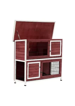 Cheapest 🛒 PawHut 48" 2 Story Elevated Wooden Rabbit Hutch Small Animal Habitat Guinea Pig House with Weatherproof and Openable Top 🎁 -Cheap PawHut Store Belk 1313