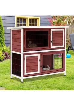 Cheapest 🛒 PawHut 48" 2 Story Elevated Wooden Rabbit Hutch Small Animal Habitat Guinea Pig House with Weatherproof and Openable Top 🎁 -Cheap PawHut Store Belk 1314