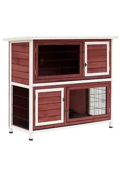 Cheapest 🛒 PawHut 48" 2 Story Elevated Wooden Rabbit Hutch Small Animal Habitat Guinea Pig House with Weatherproof and Openable Top 🎁 -Cheap PawHut Store Belk 1315
