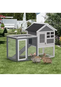 Hot Sale 🔥 PawHut 48" Weatherproof Wooden Rabbit Hutch with Asphalt Roof and Outdoor Run for Ferrets and Other Small Animals Grey 🎉 -Cheap PawHut Store Belk 1325