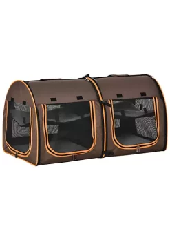 Promo 🤩 PawHut 39" Portable Soft Sided Pet Cat Carrier with Divider Two Compartments Soft Cushions and Storage Bag Brown 🥰