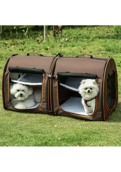 Promo 🤩 PawHut 39" Portable Soft Sided Pet Cat Carrier with Divider Two Compartments Soft Cushions and Storage Bag Brown 🥰 -Cheap PawHut Store Belk 1330