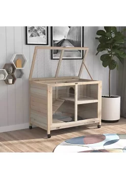 Promo ❤️ PawHut 2 Story Large Wooden Rabbit Hutch Pet House Bunny Cage Small Animal Habitat with Dropping Tray Ramps Lockable Doors Run Area for Indoor Use Natural 🎁 -Cheap PawHut Store Belk 1334