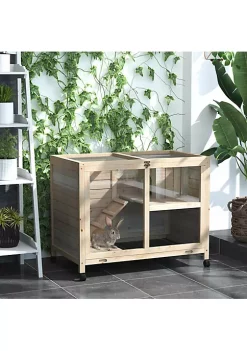Promo ❤️ PawHut 2 Story Large Wooden Rabbit Hutch Pet House Bunny Cage Small Animal Habitat with Dropping Tray Ramps Lockable Doors Run Area for Indoor Use Natural 🎁 -Cheap PawHut Store Belk 1335