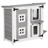 Buy 👍 PawHut Feral Cat House 2 Tier Outdoor Wooden Pet Condo with Weather Resistant Roof Escape Door PVC Curtain Windows Grey 🌟 -Cheap PawHut Store Belk 1342
