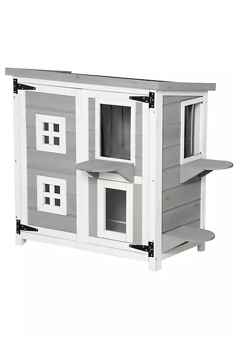 Buy ๐ PawHut Feral Cat House 2 Tier Outdoor Wooden Pet Condo with Weather Resistant Roof Escape Door PVC Curtain Windows Grey ๐ 4 Buy ๐ PawHut Feral Cat House 2 Tier Outdoor Wooden Pet Condo with Weather Resistant Roof Escape Door PVC Curtain Windows Grey ๐ - Image 2