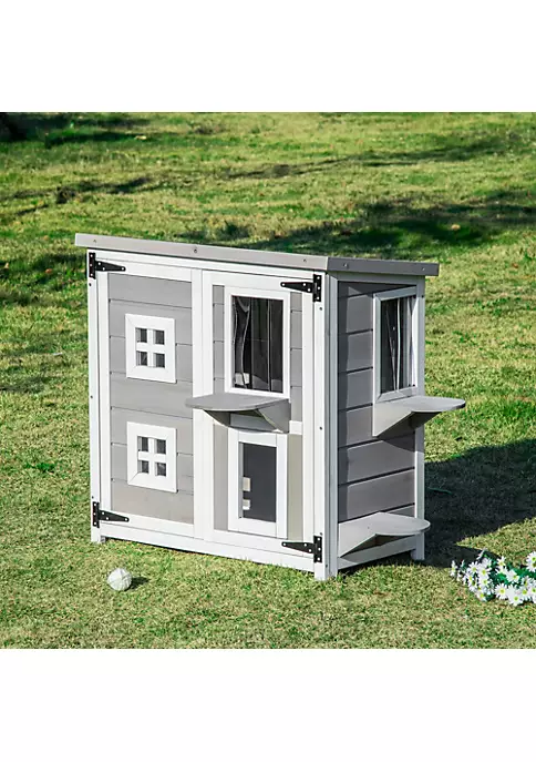 Buy ๐ PawHut Feral Cat House 2 Tier Outdoor Wooden Pet Condo with Weather Resistant Roof Escape Door PVC Curtain Windows Grey ๐ 6 Buy ๐ PawHut Feral Cat House 2 Tier Outdoor Wooden Pet Condo with Weather Resistant Roof Escape Door PVC Curtain Windows Grey ๐ - Image 4