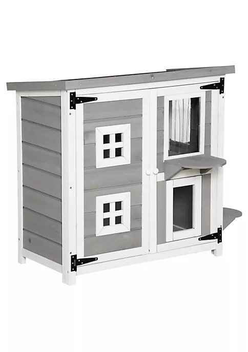 Buy ๐ PawHut Feral Cat House 2 Tier Outdoor Wooden Pet Condo with Weather Resistant Roof Escape Door PVC Curtain Windows Grey ๐ 7 Buy ๐ PawHut Feral Cat House 2 Tier Outdoor Wooden Pet Condo with Weather Resistant Roof Escape Door PVC Curtain Windows Grey ๐ - Image 5