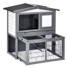 Brand new 💯 PawHut Deluxe Wooden 2 Story Rabbit Hutch with Slide Out Outdoor Run Openable Roof Lockable Doors and Ramp Grey and White ⌛ -Cheap PawHut Store Belk 1352