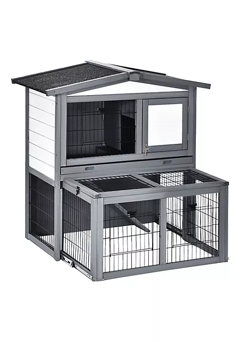 Brand new π― PawHut Deluxe Wooden 2 Story Rabbit Hutch with Slide Out Outdoor Run Openable Roof Lockable Doors and Ramp Grey and White β 3 Brand new π― PawHut Deluxe Wooden 2 Story Rabbit Hutch with Slide Out Outdoor Run Openable Roof Lockable Doors and Ramp Grey and White β
