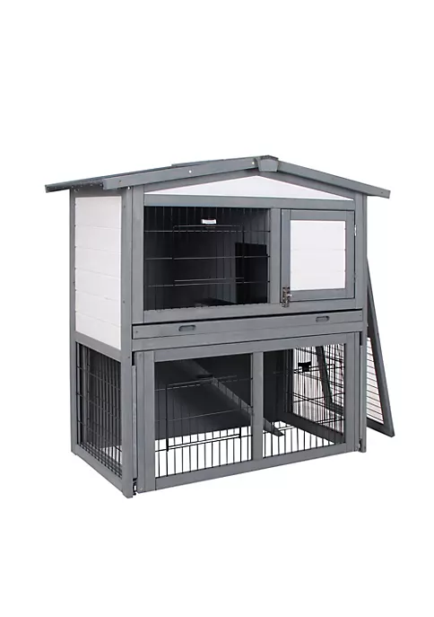 Brand new π― PawHut Deluxe Wooden 2 Story Rabbit Hutch with Slide Out Outdoor Run Openable Roof Lockable Doors and Ramp Grey and White β 5 Brand new π― PawHut Deluxe Wooden 2 Story Rabbit Hutch with Slide Out Outdoor Run Openable Roof Lockable Doors and Ramp Grey and White β - Image 3