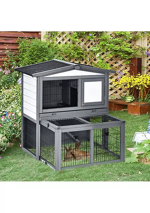 Brand new π― PawHut Deluxe Wooden 2 Story Rabbit Hutch with Slide Out Outdoor Run Openable Roof Lockable Doors and Ramp Grey and White β 6 Brand new π― PawHut Deluxe Wooden 2 Story Rabbit Hutch with Slide Out Outdoor Run Openable Roof Lockable Doors and Ramp Grey and White β - Image 4
