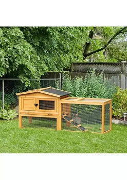 Best reviews of 💯 PawHut Outdoor Fir Wood Rabbit Hutch with 2 Story Design Bunny Cage Run with Patio Asphalt Roof and Pull Out Tray Yellow 🎉 -Cheap PawHut Store Belk 1359