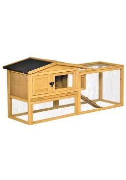 Best reviews of 💯 PawHut Outdoor Fir Wood Rabbit Hutch with 2 Story Design Bunny Cage Run with Patio Asphalt Roof and Pull Out Tray Yellow 🎉 -Cheap PawHut Store Belk 1361