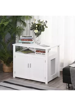 Buy 🛒 PawHut Wooden Cat Litter Box Enclosure Furniture with Adjustable Interior Wall and Large Tabletop for Nightstand White 🎉 -Cheap PawHut Store Belk 1365
