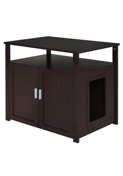 Best Sale 🎉 PawHut Wooden Cat Litter Box Enclosure Furniture with Adjustable Interior Wall and Large Tabletop for Nightstand Brown 🌟 -Cheap PawHut Store Belk 1384