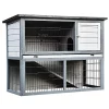 Budget 🌟 PawHut 48" L Wooden Rabbit Hutch Pet Playpen 4 Door House Enclosure with Ramp for Rabbits and Small Animals Grey 🛒 -Cheap PawHut Store Belk 1387