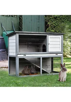 Budget 🌟 PawHut 48" L Wooden Rabbit Hutch Pet Playpen 4 Door House Enclosure with Ramp for Rabbits and Small Animals Grey 🛒 -Cheap PawHut Store Belk 1389