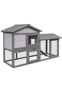 Deals ❤️ PawHut Large Outdoor Raised Painted Deluxe Wood Rabbit Hutch Bunny Outdoor Animal Cage Enclosure with Run ❤️