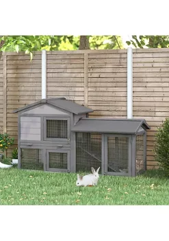 Deals ❤️ PawHut Large Outdoor Raised Painted Deluxe Wood Rabbit Hutch Bunny Outdoor Animal Cage Enclosure with Run ❤️ -Cheap PawHut Store Belk 1395