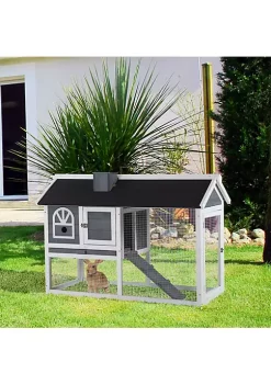 Top 10 🔥 PawHut Rabbit Hutch with Roof Slide out Tray Ramp 47" L x 23" W x 31" H Grey and White 👏 -Cheap PawHut Store Belk 1400