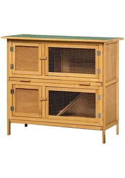 Deals 🥰 PawHut 36" 2 Tier Rabbit Hutch Guinea Pig Cage Bunny Run Indoor Outdoor Small Animal House with Opening Top and Slide out Tray Yellow 🥰