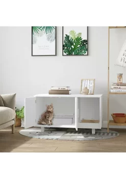 Deals 👏 PawHut Wooden Cat Litter Box Enclosure and House with Nightstand/End Table Design Scratcher and Magnetic Doors White 🛒 -Cheap PawHut Store Belk 1410