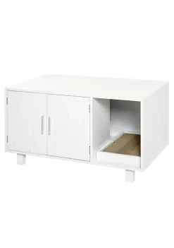 Deals 👏 PawHut Wooden Cat Litter Box Enclosure and House with Nightstand/End Table Design Scratcher and Magnetic Doors White 🛒 -Cheap PawHut Store Belk 1411