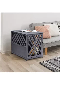 Outlet ⌛ PawHut Furniture Style Wood 🐕 Dog Crate End Table Decorative 🐕 Dog Cage Kennel Lattice Night Stand with Lockable Door Grey ❤️ -Cheap PawHut Store Belk 1414
