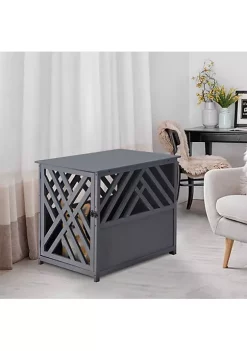 Outlet ⌛ PawHut Furniture Style Wood 🐕 Dog Crate End Table Decorative 🐕 Dog Cage Kennel Lattice Night Stand with Lockable Door Grey ❤️ -Cheap PawHut Store Belk 1415