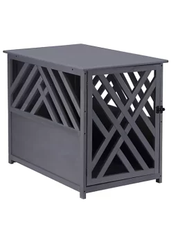 Outlet ⌛ PawHut Furniture Style Wood 🐕 Dog Crate End Table Decorative 🐕 Dog Cage Kennel Lattice Night Stand with Lockable Door Grey ❤️ -Cheap PawHut Store Belk 1416