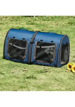 Coupon 🥰 PawHut 39" Portable Soft Sided Pet Cat Carrier with Divider Two Compartments Soft Cushions and Storage Bag Blue 🔥 -Cheap PawHut Store Belk 1420