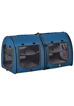 Coupon 🥰 PawHut 39" Portable Soft Sided Pet Cat Carrier with Divider Two Compartments Soft Cushions and Storage Bag Blue 🔥 -Cheap PawHut Store Belk 1421