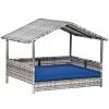 Cheap ❤️ PawHut Wicker 🐶 Dog House Raised Rattan Pet Cabana for Small to Medium sized Animals with Cushion Canopy Comfortable Lounger Grey / Dark Blue 🔥 -Cheap PawHut Store Belk 1427