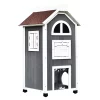 Best Sale 💯 PawHut Solid Wood Cat House Condos Water Proof 2 Floor Pet Shelter Outdoor Furniture with Escape Door and Inside Stairs Grey and White 43" H 🤩 -Cheap PawHut Store Belk 1442