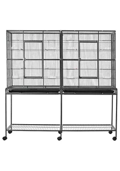 Discount 😍 PawHut 65" Double Rolling Metal Bird Cage Feeder with Detachable Rolling Stand Storage Shelf Wood Perch and Food Container 🎁