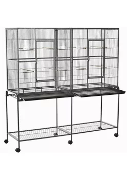 Discount 😍 PawHut 65" Double Rolling Metal Bird Cage Feeder with Detachable Rolling Stand Storage Shelf Wood Perch and Food Container 🎁 -Cheap PawHut Store Belk 147