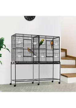 Discount 😍 PawHut 65" Double Rolling Metal Bird Cage Feeder with Detachable Rolling Stand Storage Shelf Wood Perch and Food Container 🎁 -Cheap PawHut Store Belk 148