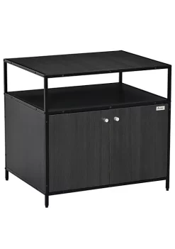 Hot Sale ⭐ PawHut Wooden Cat Litter Box Enclosure Multipurpose Anti Tracking Pet Kitten House Indoor End Table with Magnetic Doors and Storage Shelves Black 🎁 -Cheap PawHut Store Belk 1481