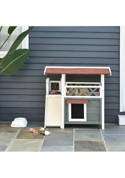 Flash Sale ✨ PawHut 2 story Deluxe Outdoor Cat House Wood Shelter with Condo Sisal Ramp Weatherproof Outdoor/Indoor Use Grey ✨ -Cheap PawHut Store Belk 1490